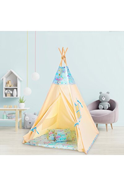 Kidizi Cort copii stil indian Teepee Tent Blue Moon, include covoras gros si ...