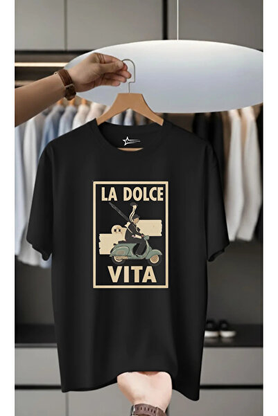 İnazuma Outdoors Unisex Oversized Printed Cotton Crew Neck Short Sleeve Black T- La Dolce