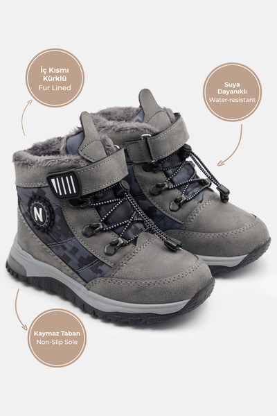 Ayakkabı City Момчешки ботуши с подплата от изкуствена кожа, противоплъзгаща подметка, цвят димно сиво, водоустойчиви