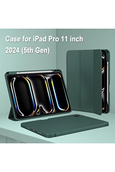 Generic جراب لجهاز iPad Pro مقاس 11 بوصة إصدار 2024 (M4، الجيل الخامس) مع حامل قلم Apple Pencil بمنفذ USB-C - أخضر داكن