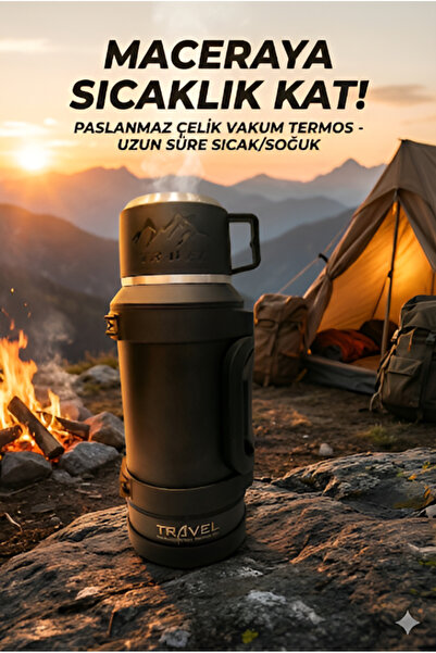 Travel 2 Litre Çift Katmanlı Vakumlu Çelik Termos – 48 Saat Sıcak & Soğuk Tut...