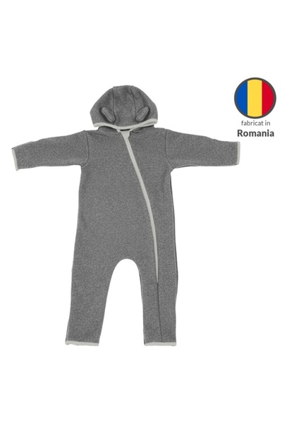 Kidizi Salopeta overall din lana fleece Teddy Grey 6-18 luni, prevazuta cu gl...