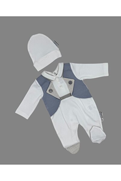 Baby day سالوبيت مواليد قطن بتصميم بدلة رسمية مع قبعة