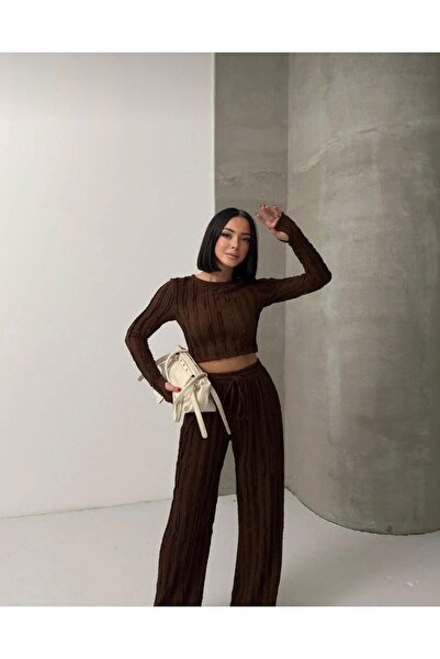 charme butik Zero-Neckline, Finger-Looped, Elastic Waist, Lace-Up, Ruffled Crop Top and Bottom Set