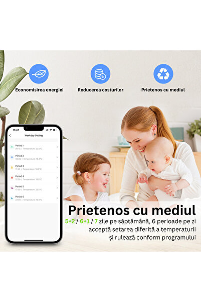 D&K WONDER Termostat inteligent de cameră, WiFi, RF 433, Tuya compatibil cu orice sistem de încălzire centrală, programabil