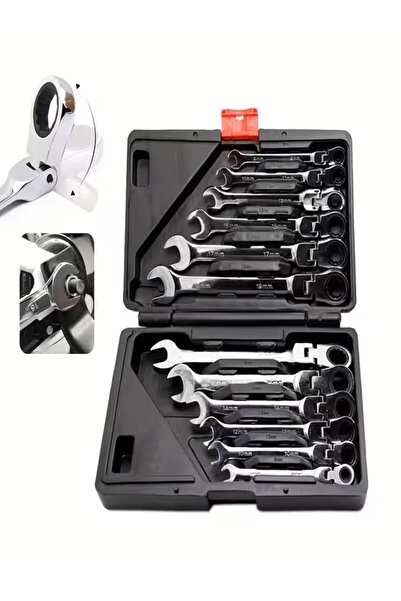 İthal Boxed Professional Ratchet Wrench Set 12 Pieces with Flexible Head Chrome Vanadium Steel