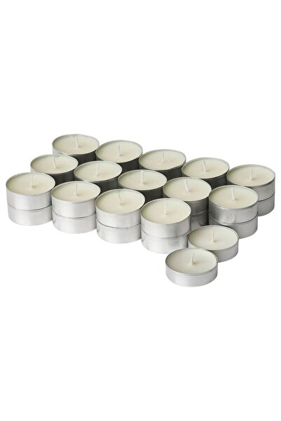 IKEA COZY ROOM - SILKESTRÄD kokulu tealight mum, kırık beyaz, 3.5 saat, çiğ &...