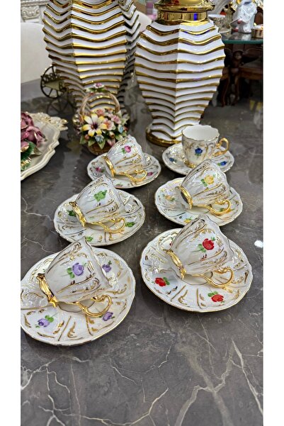 Handmade ESTERHOMEDECOR 6 Kişilik el boyama porselen kahve fincan takımı