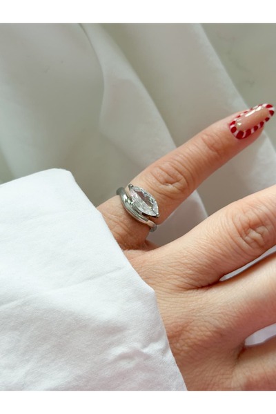 CHARMLUCKY Steel Baguette Stone Sparrow Ring (Adjustable)