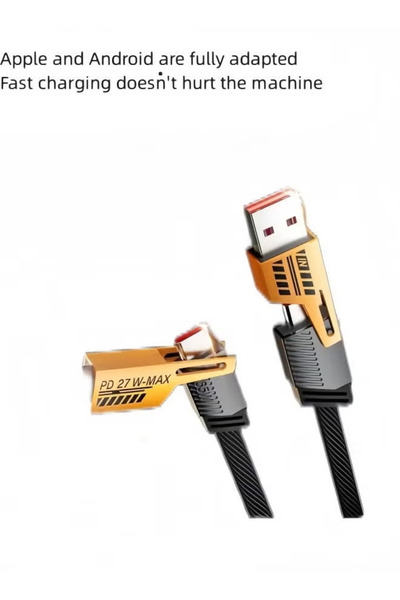 double كابل شحن سريع 4 في 1 لأجهزة iPhone و Android (Type-C + Micro USB + Lightning + Mini USB)