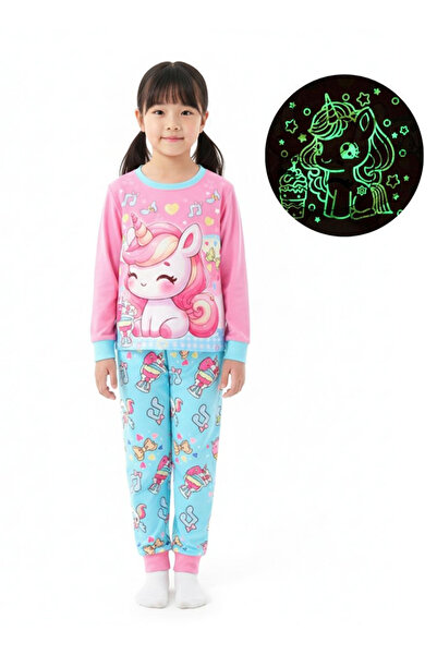 Babyqlo طقم بيجاما بناتي مضيء في الظلام بطبعة يونيكورن