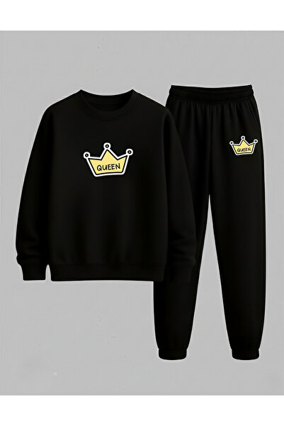 LORVEX Swea tricou pentru fete - Set de trening cu gât rotund QUEEN imprimat ...