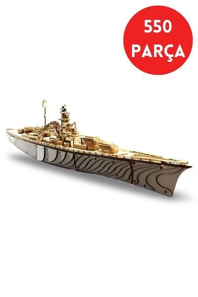 ALGWOOD 550 Parça Ahşap Bis marck Gemisi - Ahşap Lazer Kesim 3D Puzzle 550 Parça - Ahşap Gemi Modeli
