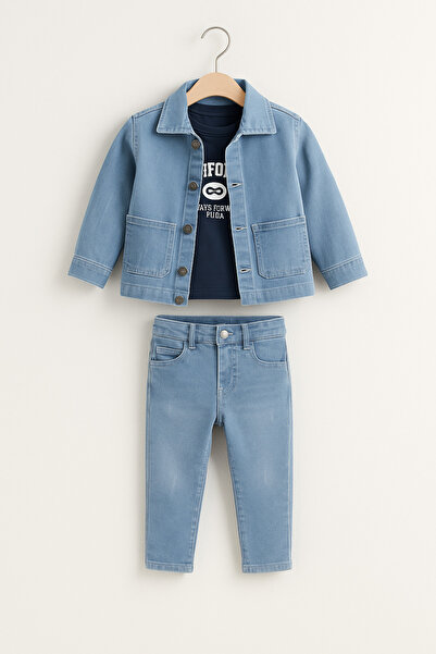 mini kanka Erkek Çocuk 3-12 Yaş Çocuk Denim Ceket Tişört Pantolon Takımı – Ra...