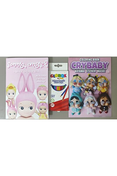 ada çanta kırtasiye 2 adet stickerli boyama kitabı ve 12'li kuru boya kalemi ...