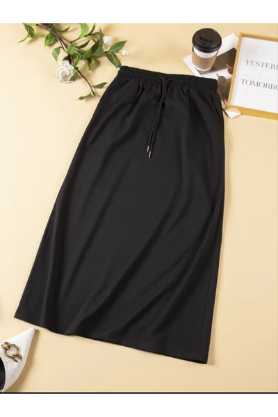 SafaButik Kadın siyah cepli bağcık detaylı etek