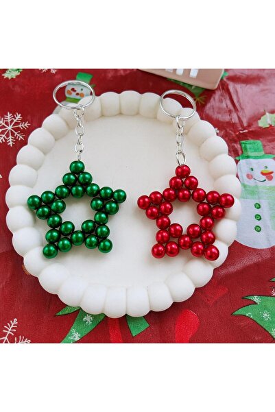 AresTokaAksesuar سلسلة مفاتيح فاخرة على شكل نجمة من اللؤلؤ مكونة من قطعتين هدية رأس السنة الجديدة