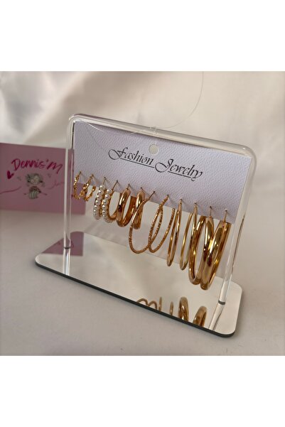 BAGS مجموعة أقراط دينيس مكونة من 6 قطع من الزركون للنساء بتفاصيل اللؤلؤ المزدوج