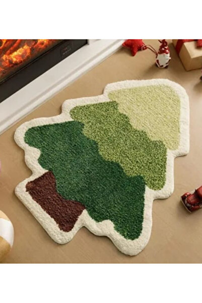 Puzzle Store Yılbaşı Çam Ağacı Tufting Halı, El Yapımı, Yıkanabilir, Kaymaz T...