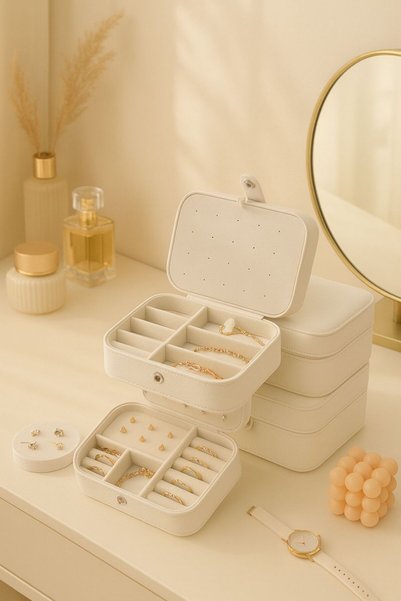 OEM Cutie bijuterii cu 3 compartimente, organizator portabil pentru bijuterii, 16×11×5 cm