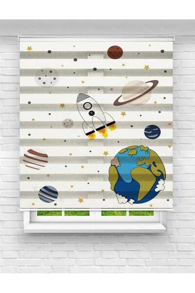 Yznhome Uzay Mekiği ve Uzay Baskılı Zebra Perde | Çocuk Odası İçin