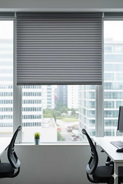 rüyyahomestore Çift mekanizmalı çizgili tül stor ve güneşlik stor