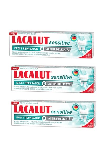 lacalut Set 3 x Pastă de dinți albitoare pentru dinți sensibili, fără fluor, ...