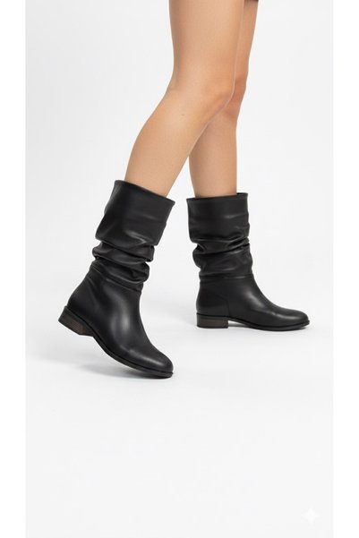 ÜNAL ÖZER Women's Black Leather Rubber Sole Daily Boots Un001-0124