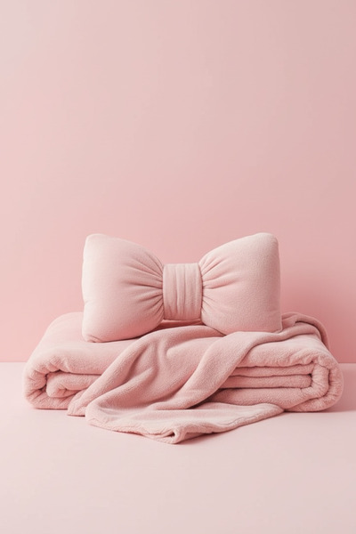 JACA 2-Piece Wellsoft Plush Fleece Tv Blanket Single Blanket and Stuffed Bow Throw Pillow Set