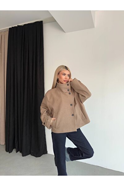 Ekim Store Dik Yaka Kısa Kaşe Kaban