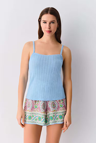 DREAM FASHION Green Patterned Harley Athlete Shorts Pajama Set