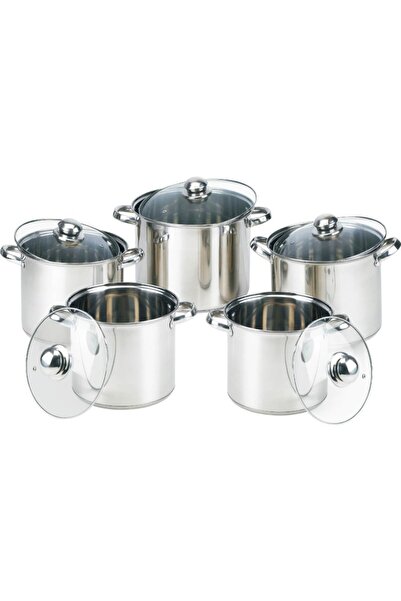 GRÜNBERG Grunberg GR1053 10-piece Stainless Steel Pot Set with Glass Lids