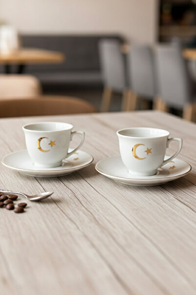EVCİME Ayyıldız Gold Gilded Turkish Coffee Cup Set of 2