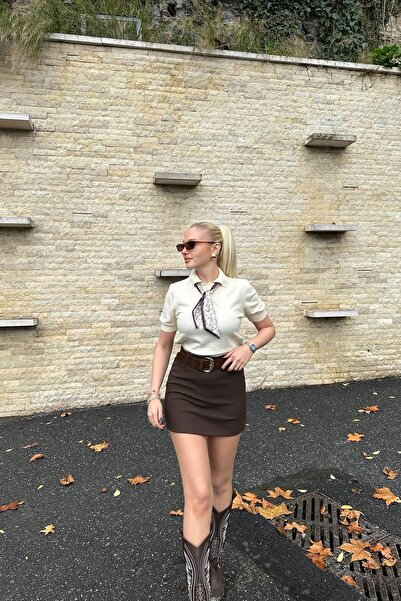 lizge giyim سترة تريكو كيساكول بياقة بولو وتفاصيل وشاح