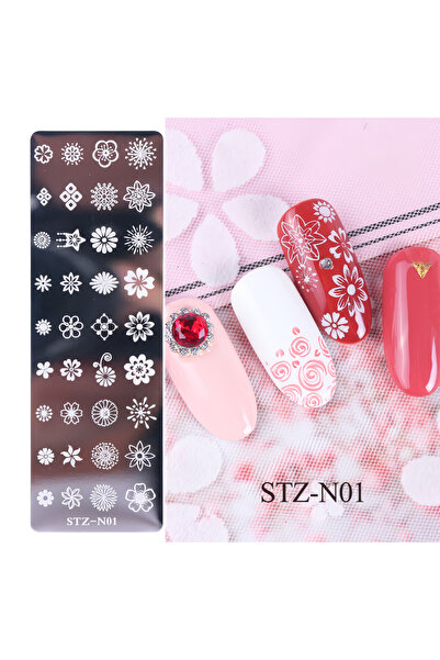 BTN Çicek Temalı Protez Tırnak Nail Art Stamping Damgalama Baskı Plakası STZ-N01