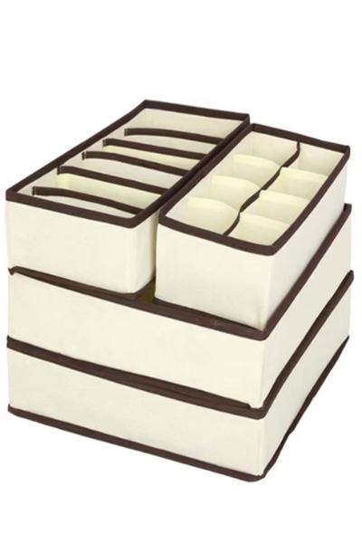 ROVERIM Set 4 Organizatoare Sertar pentru Șosete și Lenjerie – Crem Elegant
