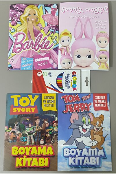 ada çanta kırtasiye 4 adet stickerli boyama kitabı ve 12'li kuru boya kalemi ...