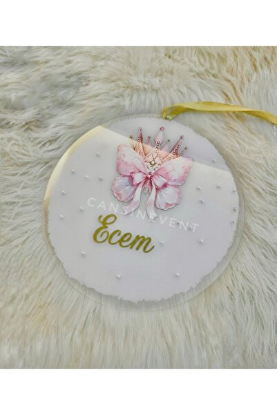 cansınevent Pleksi Kapı Süsü İsme Özel / Kelebek Kapı Süsü / 30 cm Şeffaf / Renkli
