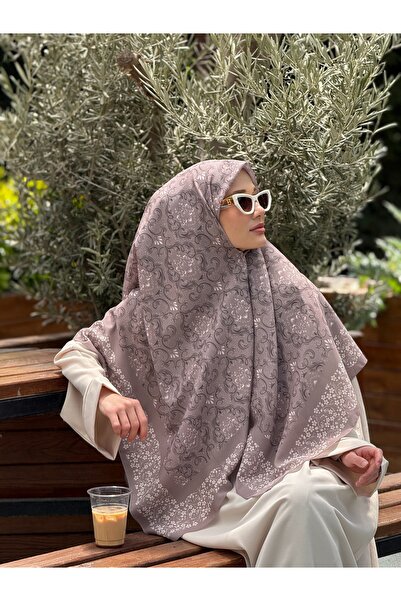 Ahivera Gülbahar Desenli Queen Krep Büyük Boy Eşarp 130 x 130