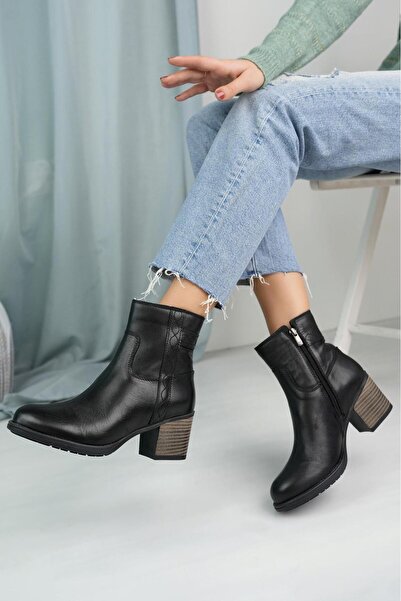 Mammamia D24Kb 4390 Black Genuine Leather Zippered Women's Boots