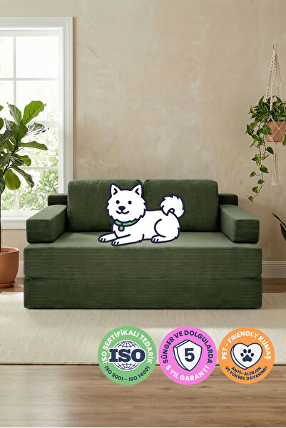 Mobidu Fold 2’li Aktivite Koltuk – Yatak Olabilen Modüler Kanepe – Fitilli Kadife - Koyu Yeşil