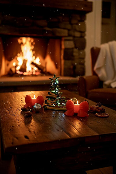 Depozee LED Işıklı 3’lü 3D Yılbaşı Dekor Seti Çam Ağacı & Kurdela Mumluk Teal...