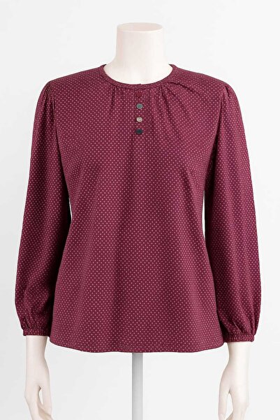 Mumio Women's Clothing Long-Sleeved Button Detailed Polka Dot Winter Mother's Combed Cotton Blouse