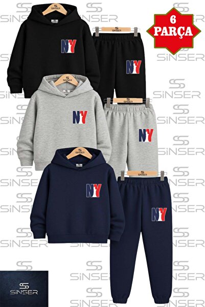 SS SİNSER Set de trening cu hanorac 3 piese pentru copii, unisex, cu logo „NY...