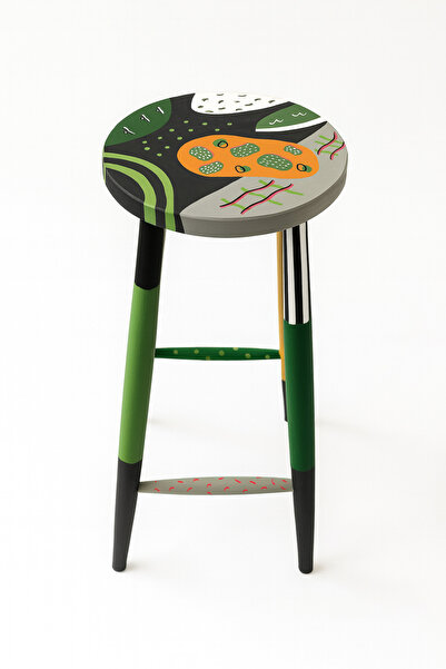 Revolver Art Store Green Garden, Yeşil Ahşap Bar Taburesi