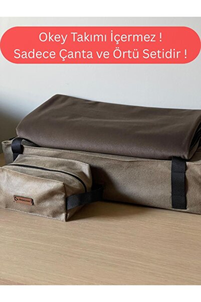 Okey Takım Çantası Koyu Kahverengi ve Oyun Masa Örtüsü 2 si Birlikte Takım