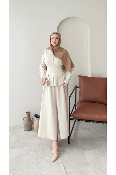 Miraydın Butik بدلة غوص مع تنورة مربوطة عند الخصر – بيج