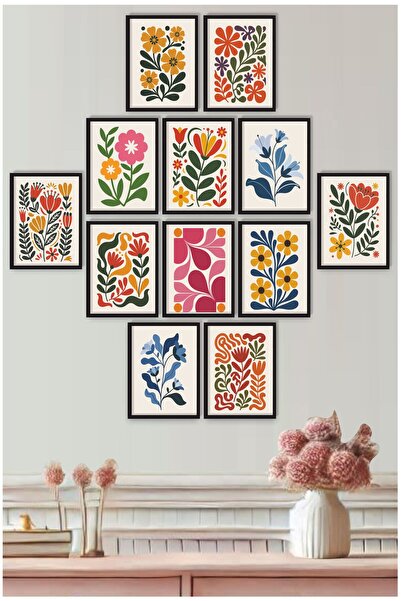 UNT Set de pictură murală MDF cu imprimare UV cu modele abstracte de flori și frunze 15x20 cm – Set de 12