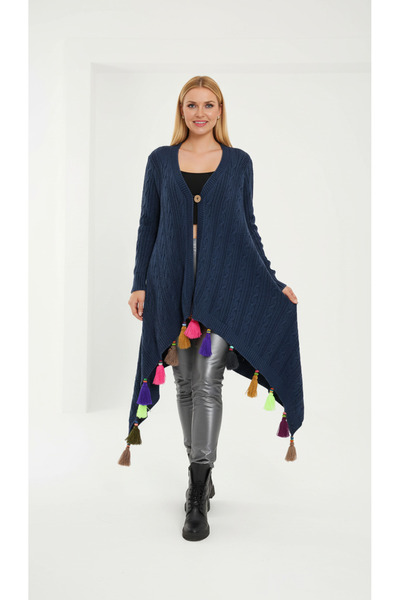 SHOPPEBUTİK سترة قطنية بوهيمية غير متماثلة مزينة بشراشيب - مقاس قياسي، تريكو فضفاض (36-48)