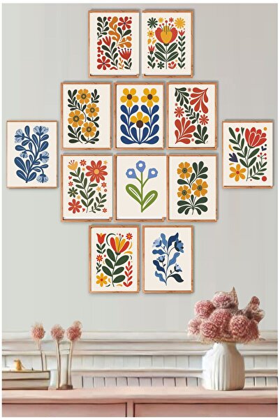 UNT Set de pictură murală MDF cu imprimare UV cu modele abstracte de flori și frunze 15x20 cm – Set de 12 cu aspect de cadru